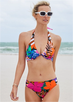 Belize Underwire Halter Top - Tropical Floral Small supportive swim tops, printed bikini tops