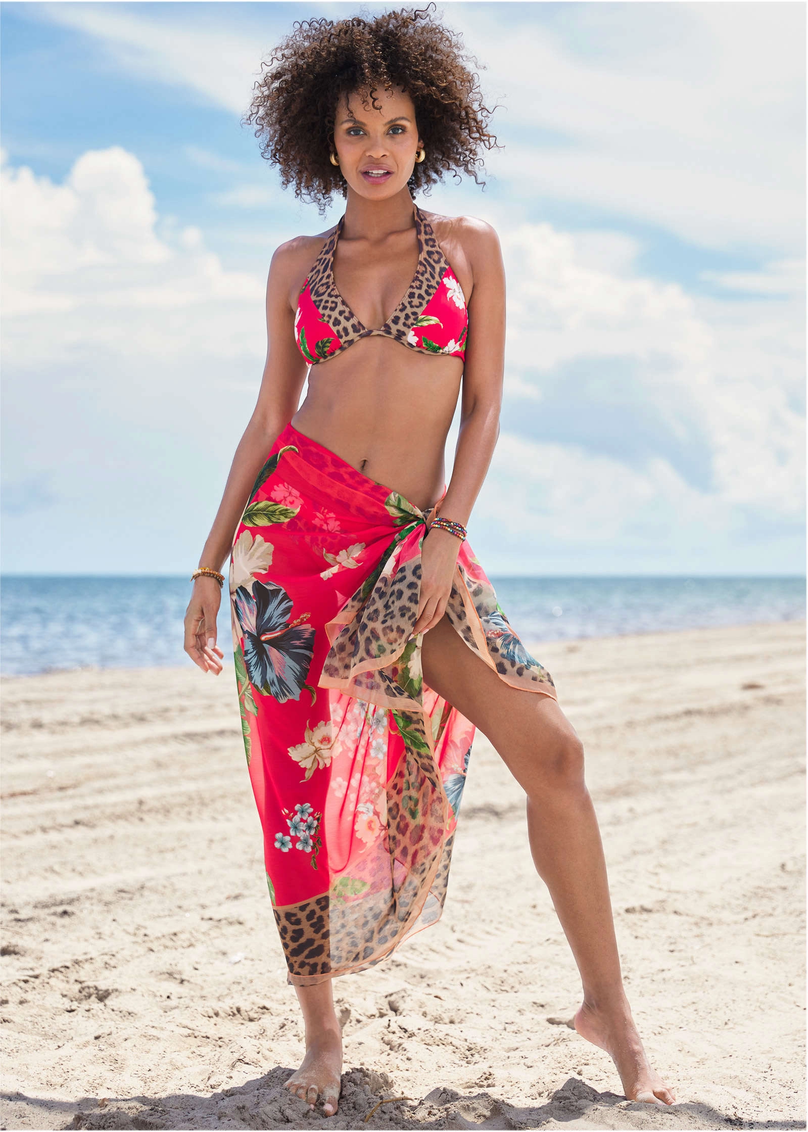 Belize Underwire Halter Top - Tula Floral supportive swim tops, printed bikini tops