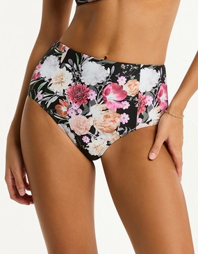 Belle Panelled High Waist Bikini Pant - Black adjustable swim bottoms women, flattering bikini bottoms