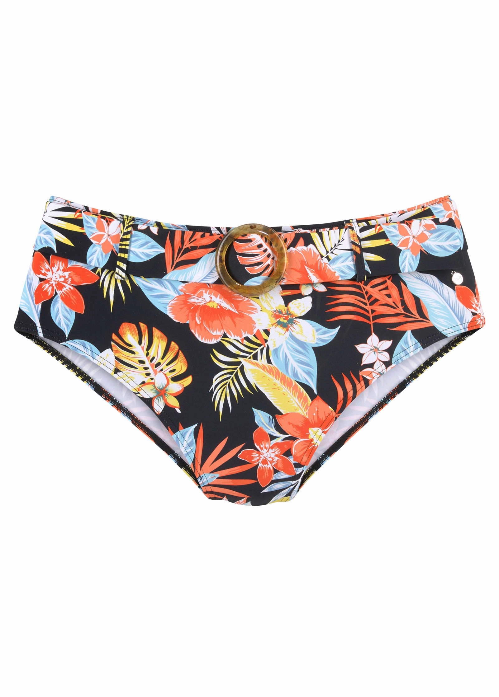 Belted Full Coverage Bottom - Red & Yellow Tropic