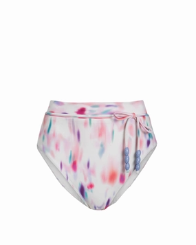 Belted Hi Waist Hi Leg Bottom In Hazy Ikat Ivory high waist swimwear women, swimsuit for women beachwear