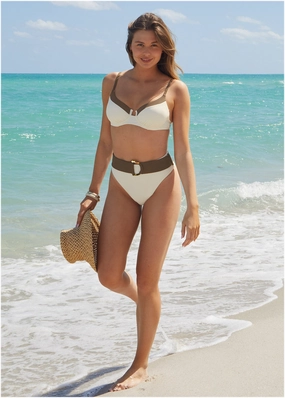 Belted Midi Bottom - Pristine Chicory modest swim bottoms women, comfortable bikini bottoms