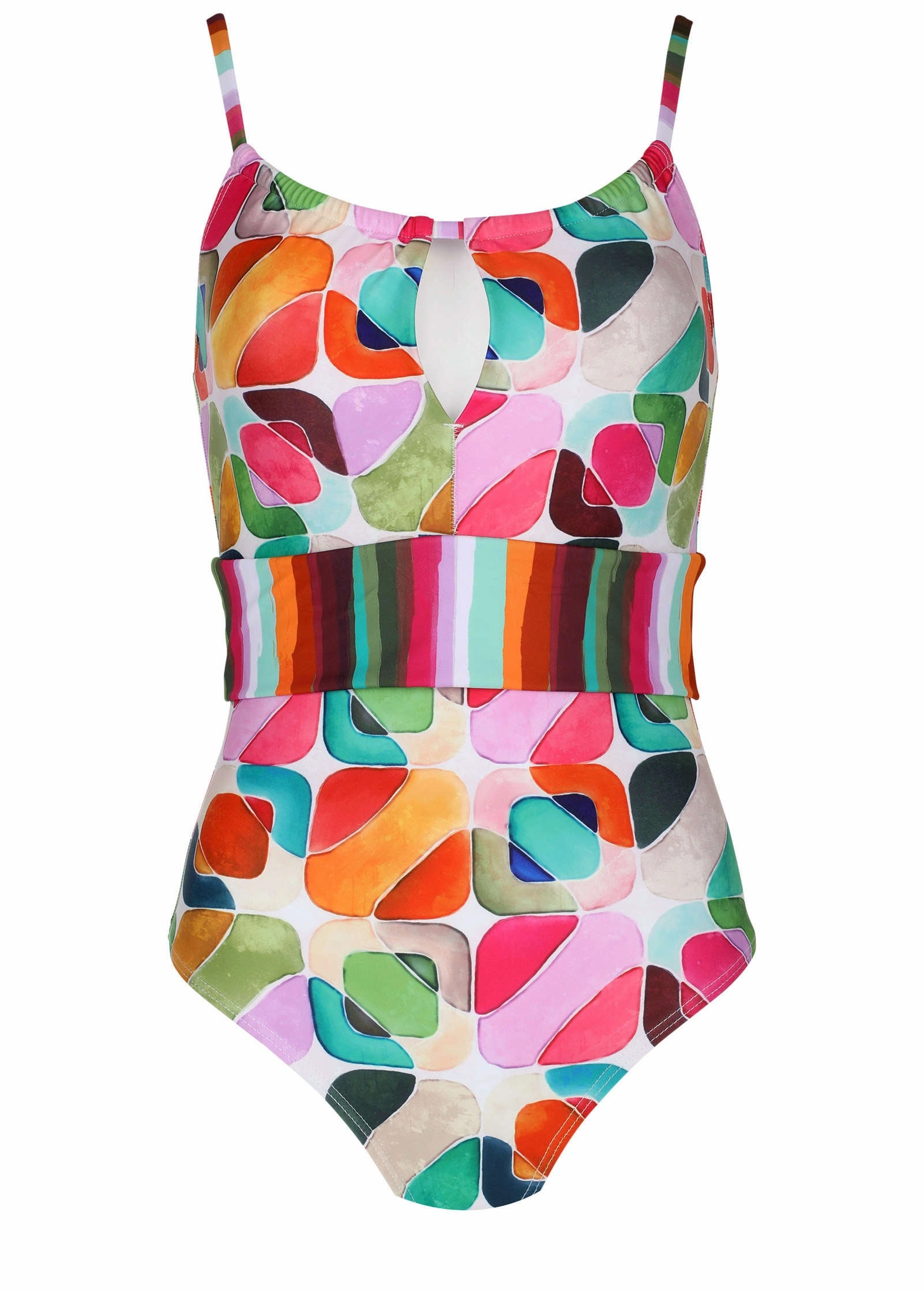 Belted One-Piece - Watercolor Geo Combo