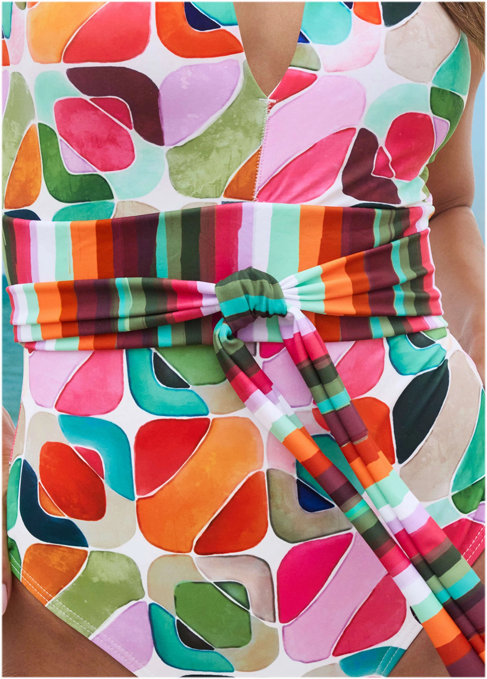 Belted One-Piece - Watercolor Geo Combo