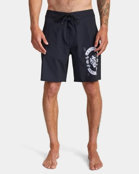 Benj Skull Boardshort 18 In Black mens beach swimwear, quick dry mens swimsuits