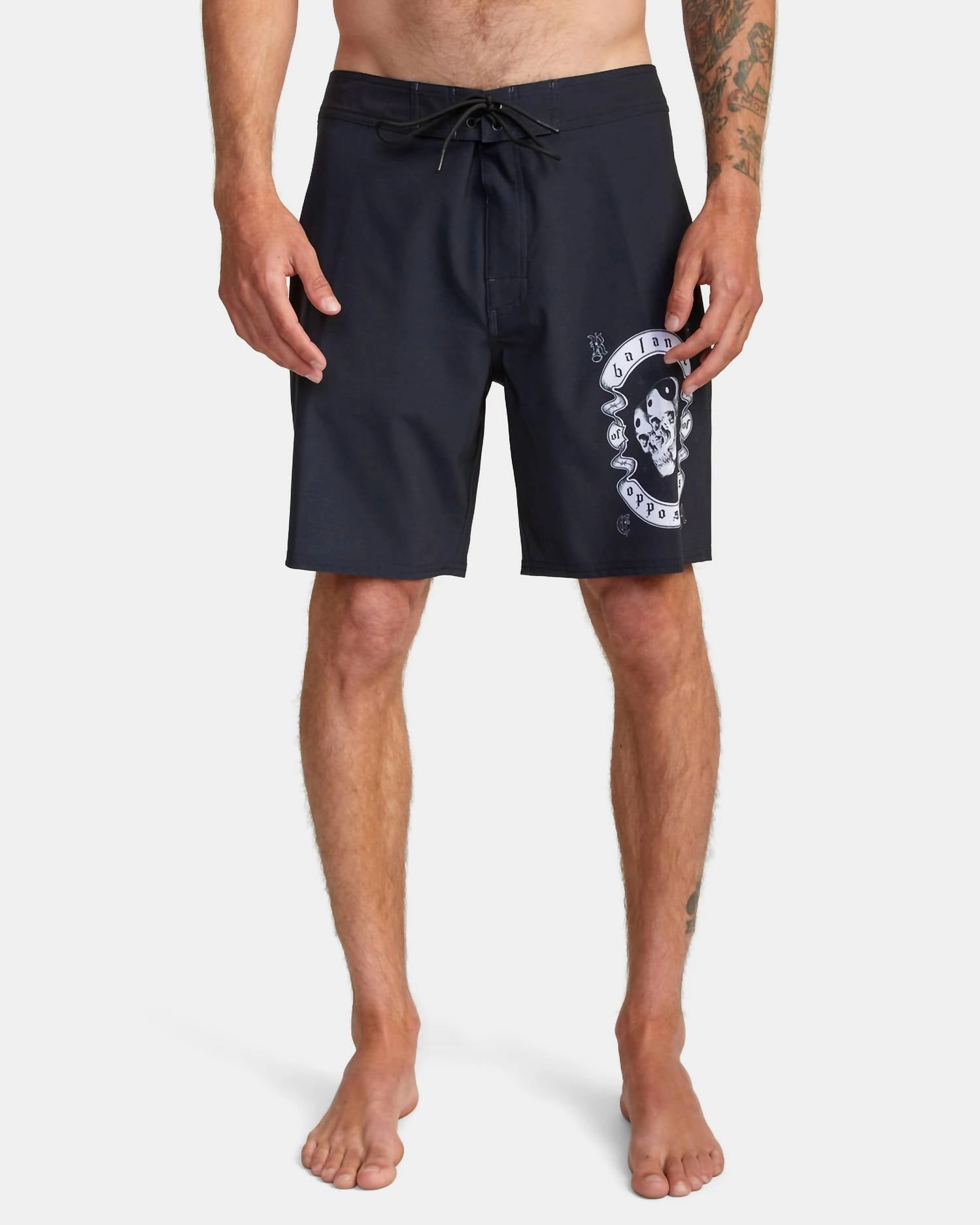 Benj Skull Boardshort 18 In Black mens beach swimwear, quick dry mens swimsuits