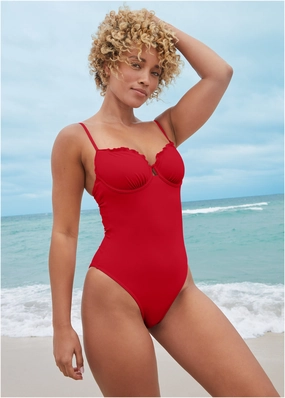 Bermuda Underwire One-Piece - Red classic one piece swimwear, stylish single piece swimsuits