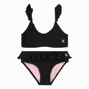 Big Girls Ruffle Bikini In Black stylish teen girl swimsuits, teen girls swimwear sets