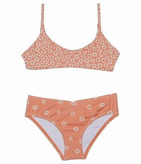 Billabong Bikini Top Girl 8 Peach Floral Print Stretch Two-Piece Swimsuit ERK446 (Pink,8) stylish teen girl swimsuits, teen girls swimwear sets