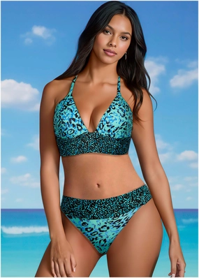 Bimini Long Line Top - Cool Leopard Combo supportive swim tops, printed bikini tops
