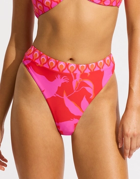 Birds of Paradise High Rise Bikini Pant - Chilli Red adjustable swim bottoms women, flattering bikini bottoms