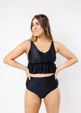 Black | Cut High Bottoms elastic waistband swim bottoms, mix-and-match bikini bottoms