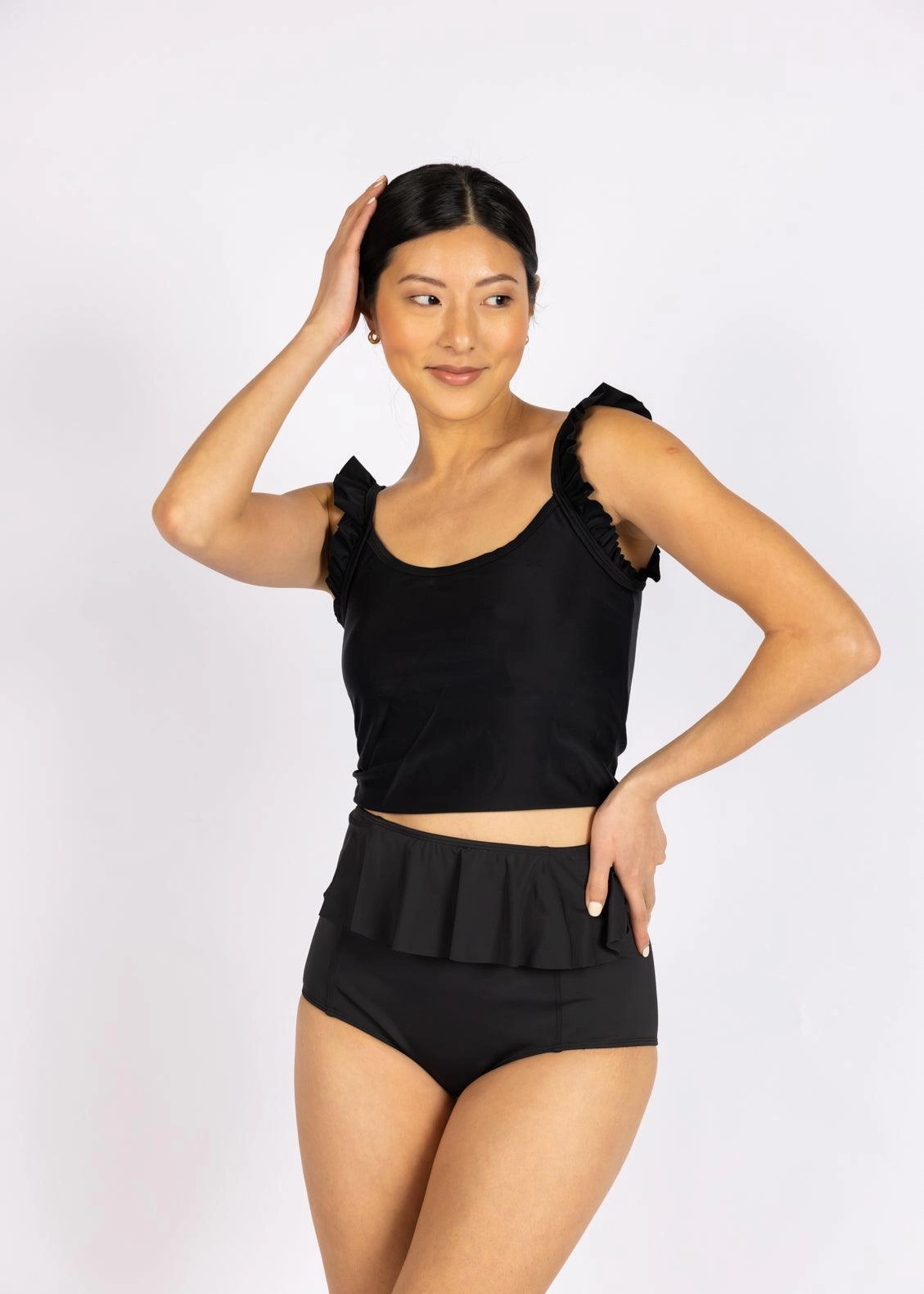 Black | Flutter Top tankini swim tops, adjustable bikini tops