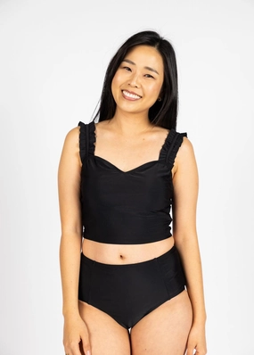 Black | Mid-Rise Bottoms elastic waistband swim bottoms, mix-and-match bikini bottoms