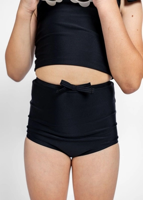 Black | Mini Bow Bottoms girls full coverage swimwear, kids swimwear for pool
