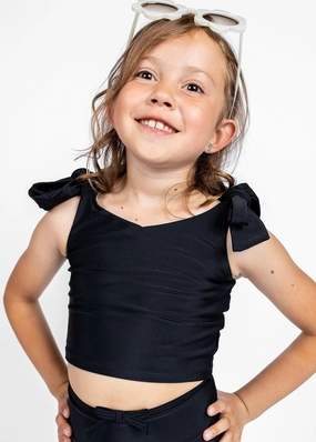 Black | Mini Knot Top girls full coverage swimwear, kids swimwear for pool