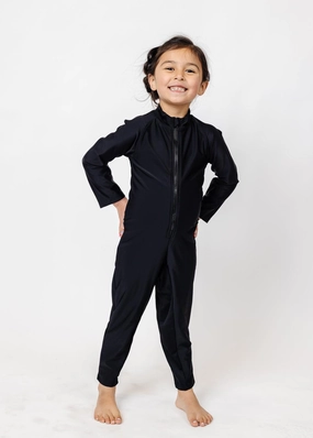Black | Mini Rashguard One-Piece (Unisex) girls full coverage swimwear, kids swimwear for pool