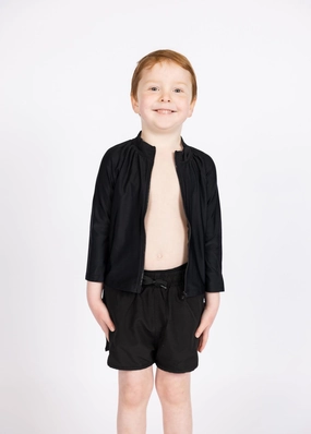 Black | Mini Rashguard Top (Unisex) with Zipper boys summer swimwear, boys rash guard swim sets