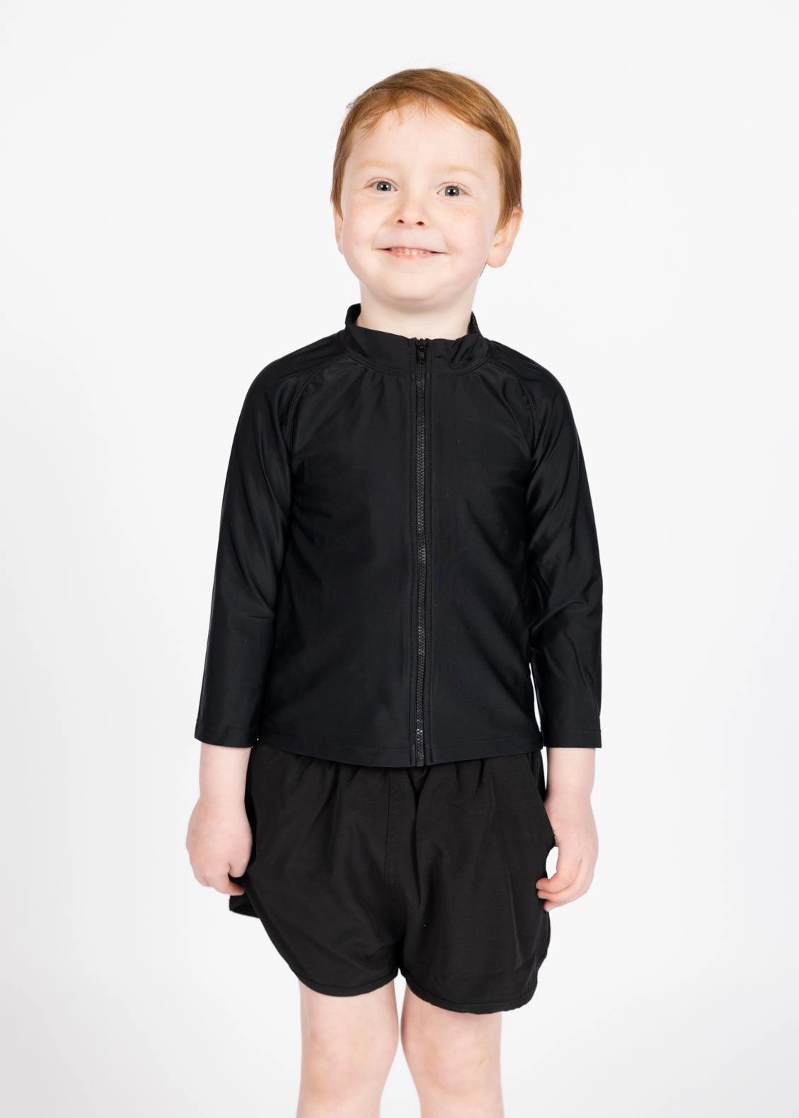 Black | Mini Rashguard Top (Unisex) with Zipper