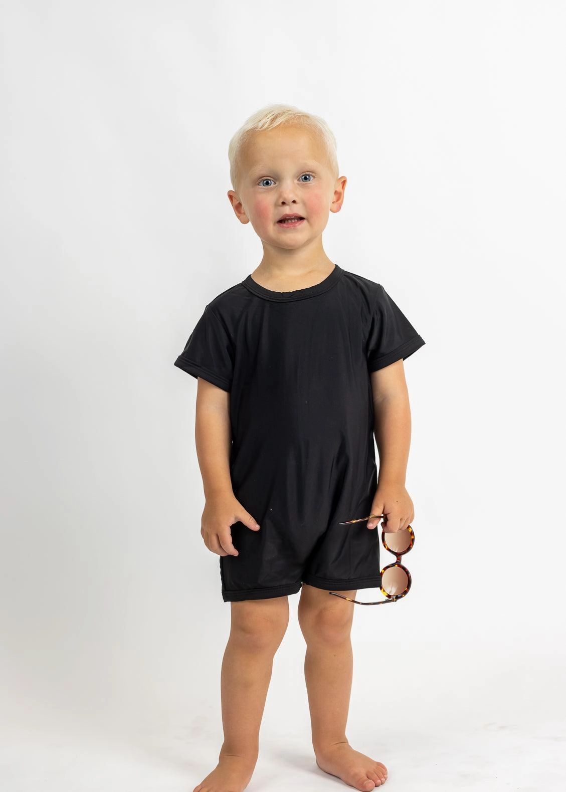 Black | Mini Shorties Rashguard (Unisex) boys summer swimwear, boys rash guard swim sets