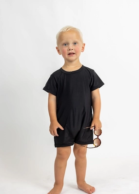 Black | Mini Shorties Rashguard (Unisex) boys summer swimwear, boys rash guard swim sets