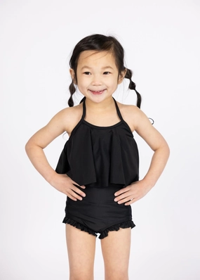 Black | Mini Swing Top girls full coverage swimwear, kids swimwear for pool