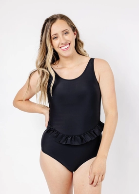 Black | Skirted One-Piece elastic waistband swim bottoms, mix-and-match bikini bottoms