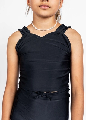 Black | Youth Ripple Top girls full coverage swimwear, kids swimwear for pool