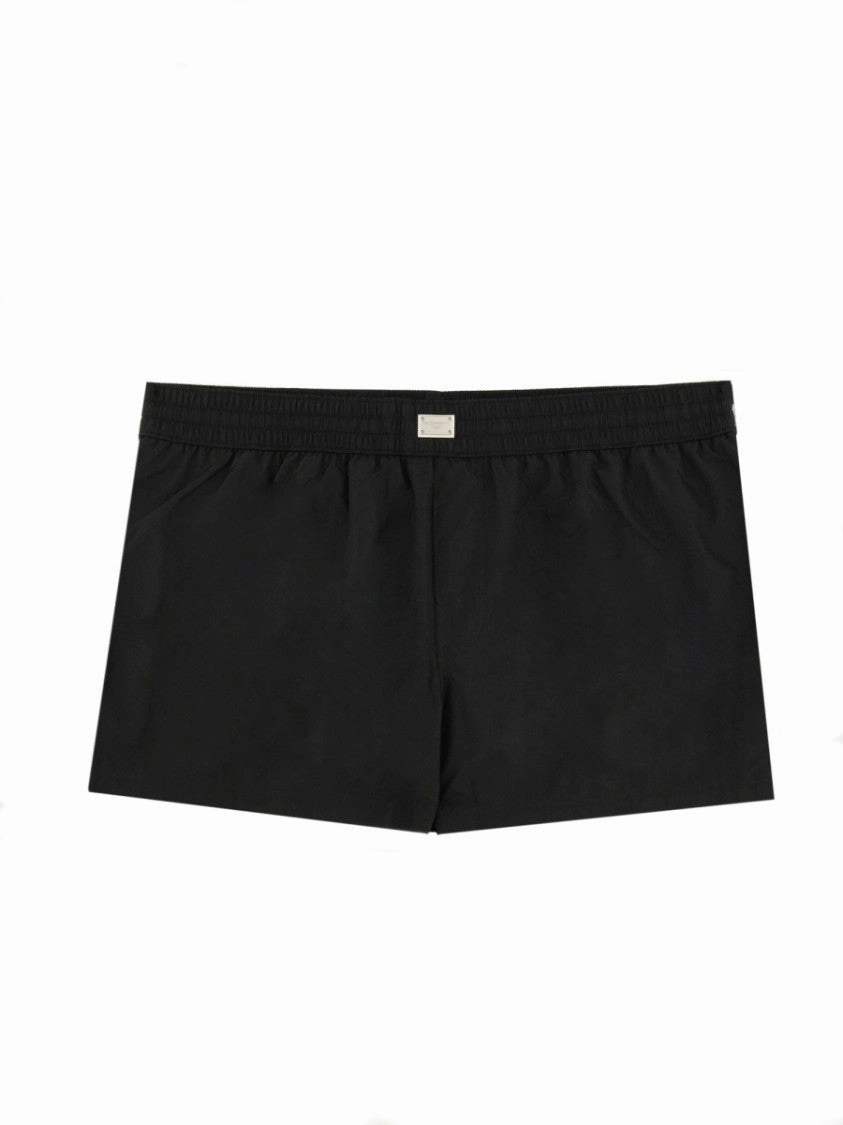 Black Logo Plaque Swimsuit summer mens swimwear, mens athletic swimwear