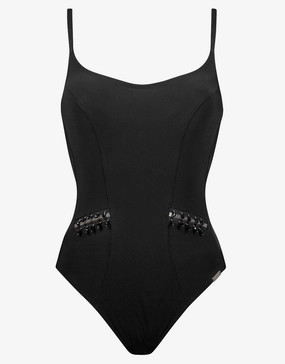 Blackout Hand Embroidered Swimsuit - Black cup sized swimwear women, supportive swimsuits for large bust