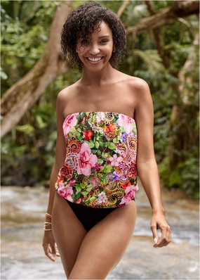 Blouson Bandeau Tankini - Camille supportive swim tops, printed bikini tops