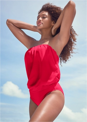 Blouson Bandeau Tankini - Red Hot womens sun protection swimwear, trendy swimwear collection