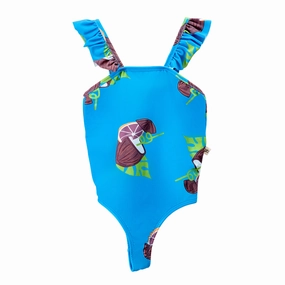 Blue Coconut Print One Piece Swimsuit cute swimsuits for teen girls, modest teen swimwear