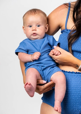Blue Denim | Baby Shorties Rashguard (Unisex) boys summer swimwear, boys rash guard swim sets