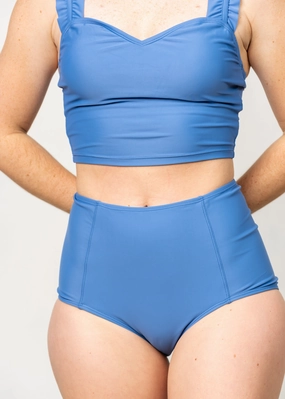 Blue Denim | High-Waisted Bottoms elastic waistband swim bottoms, mix-and-match bikini bottoms