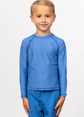 Blue Denim | Mini Rashguard Top (Unisex) girls full coverage swimwear, kids swimwear for pool