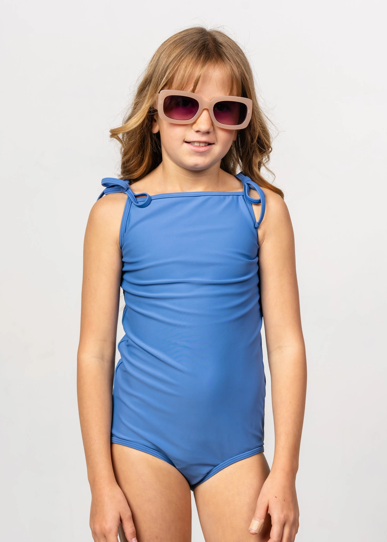 Blue Denim | Youth Simply One-Piece girls full coverage swimwear, kids swimwear for pool