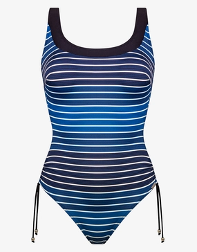 Blue Illusion Inclusive Fit Swimsuit - Blue and White tummy control swimwear women, slimming swimsuits