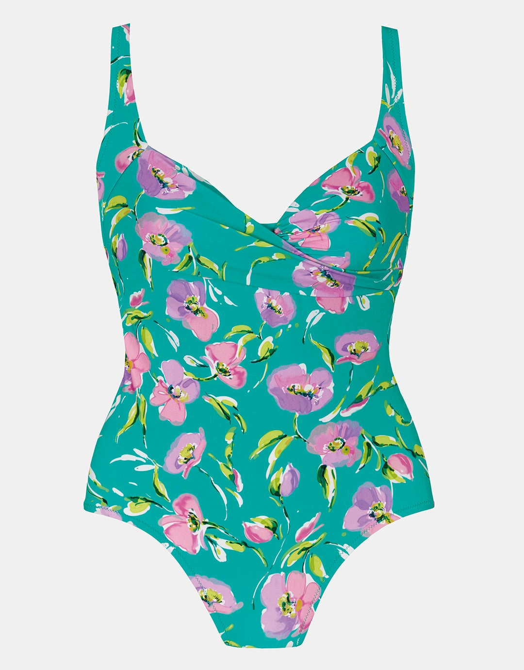Blume Wrap Front Swimsuit - Mint Floral womens resort swimwear, flattering one-piece swimsuits