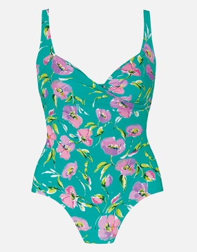 Blume Wrap Front Swimsuit - Mint Floral womens resort swimwear, flattering one-piece swimsuits