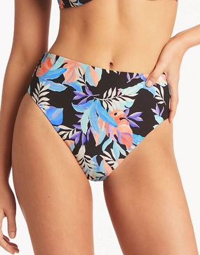 Botanica Retro High Waist Bikini Pant - Black adjustable swim bottoms women, flattering bikini bottoms