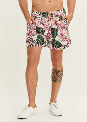 Bree Swim Shorts In White Tropical mens beach swimwear, quick dry mens swimsuits