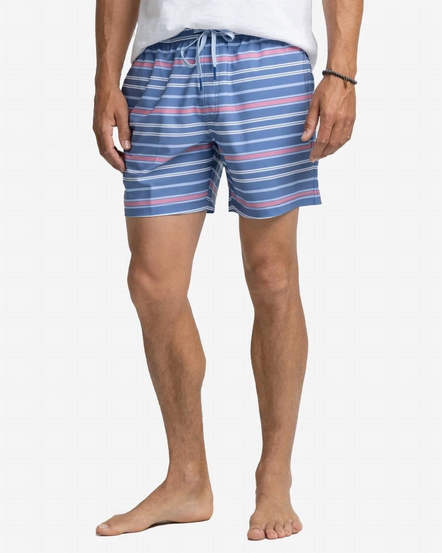 Breton Stripe Swim Trunk In Coronet Blue mens beach swimwear, quick dry mens swimsuits