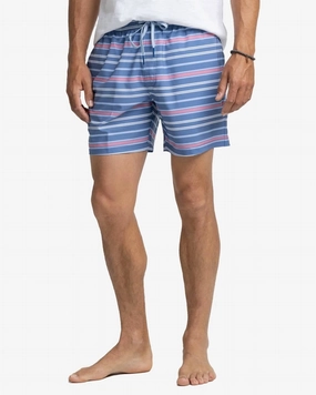 Breton Stripe Swim Trunk In Coronet Blue mens beach swimwear, quick dry mens swimsuits