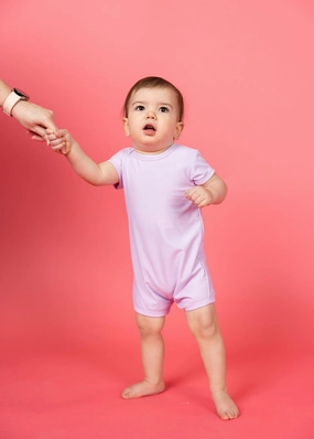 Bright Lilac | Baby Shorties Rashguard (Unisex) girls full coverage swimwear, kids swimwear for pool
