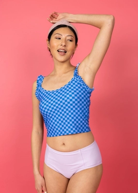 Bright Lilac | Mid-Rise Bottoms elastic waistband swim bottoms, mix-and-match bikini bottoms