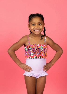 Bright Lilac | Mini All Ruffled Up Bottoms girls full coverage swimwear, kids swimwear for pool