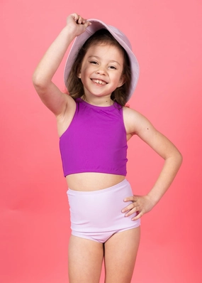 Bright Lilac | Mini High-Waisted Bottoms girls full coverage swimwear, kids swimwear for pool
