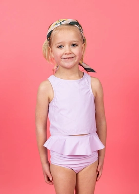 Bright Lilac | Mini Peplum Bottoms girls full coverage swimwear, kids swimwear for pool