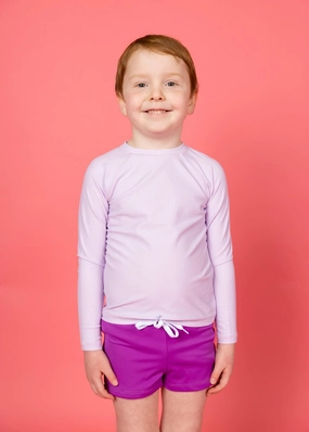 Bright Lilac | Mini Rashguard Top (Unisex) boys summer swimwear, boys rash guard swim sets